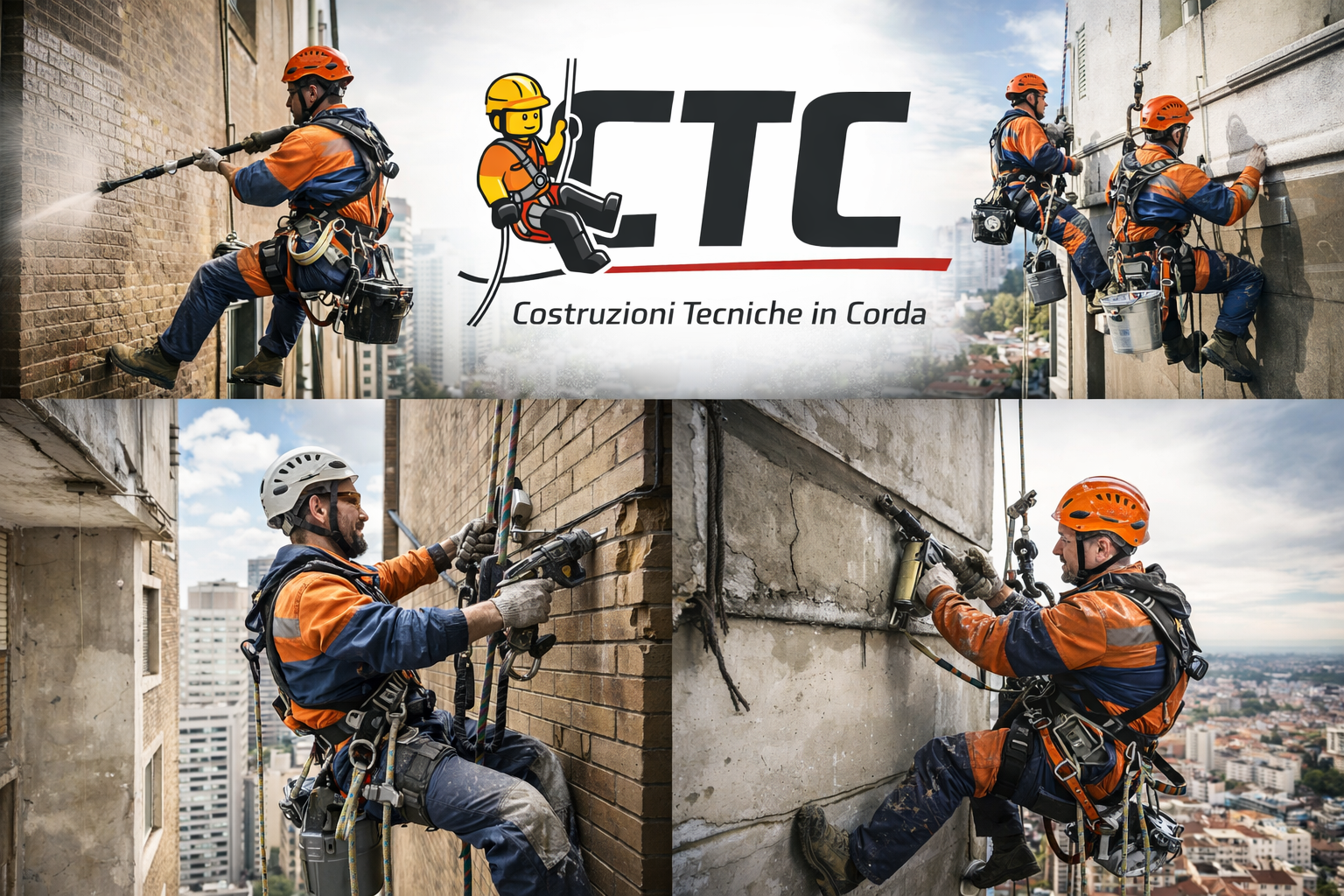 Tecnico edile su doppia corda di sicurezza